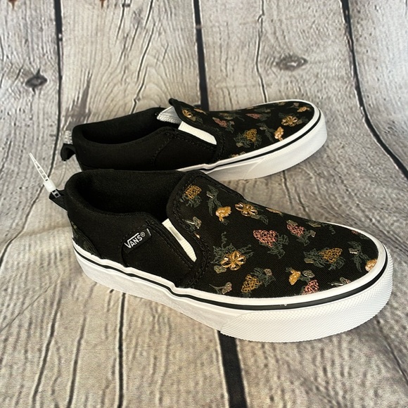 NWOT Vans Asher Floral Skate Shoes - Black/Garden - Missy Size 13 - Picture 6 of 17